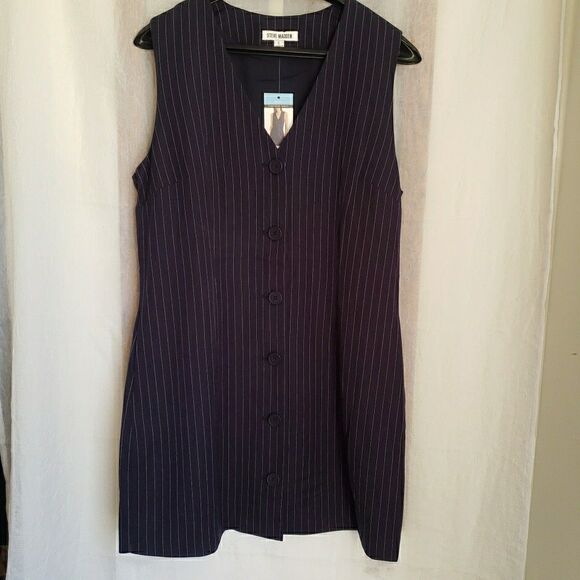 NWT Steve Madden Pinstripe Dress Navy Sizes Small Large MSRP 99.00 - Picture 4 of 8